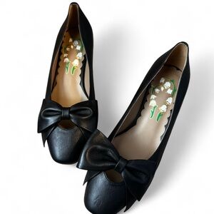 Size 38 Valentino Elegant Black Bow Ballet Women's Shoes